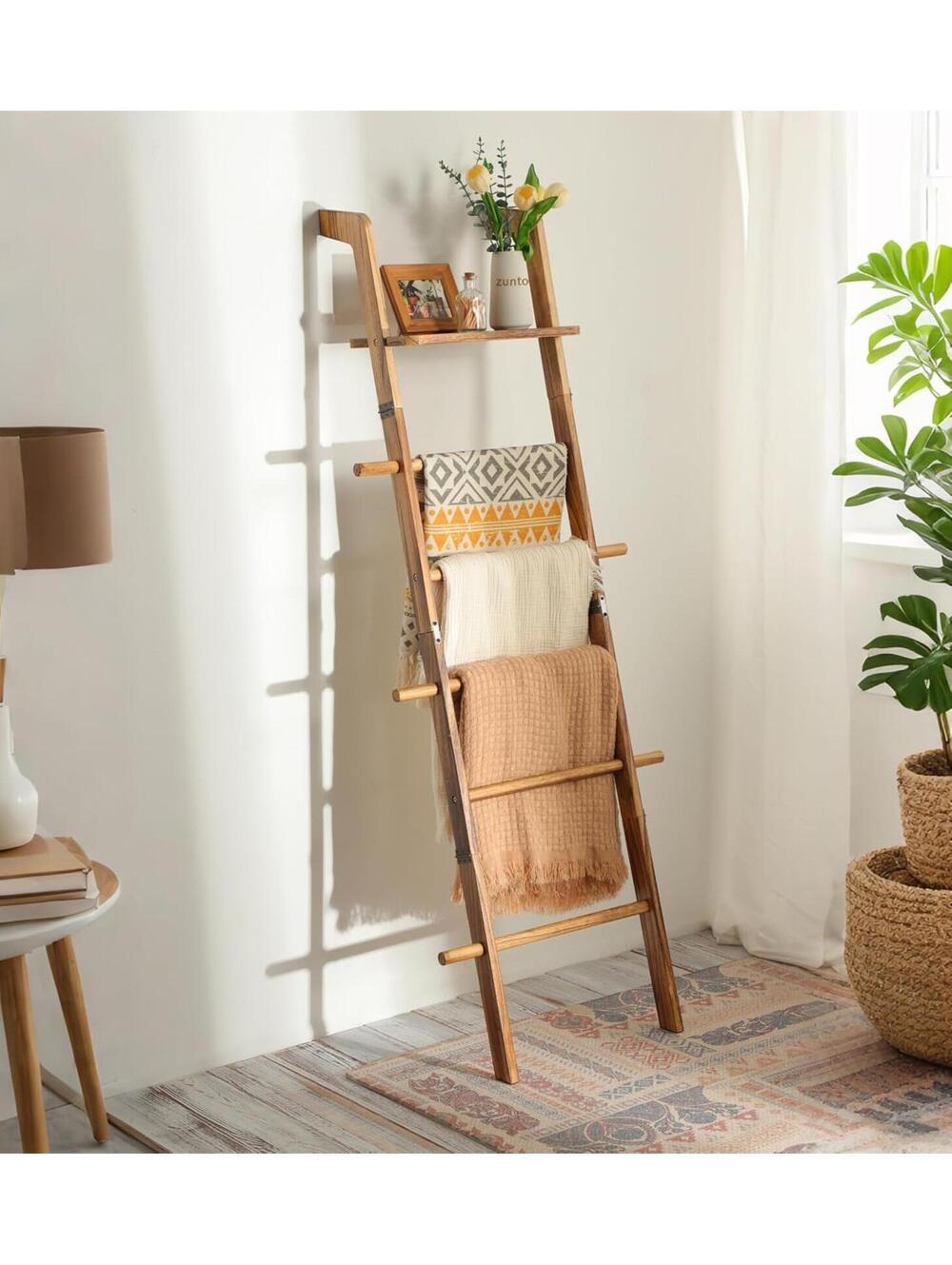 Blanket Ladder Top Shelf The Living Room 67in Decorative Wooden Blanket Holder